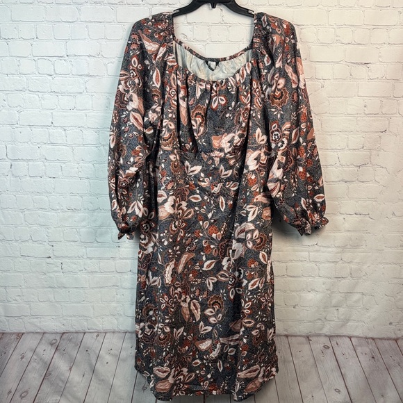 BloomChic Brown Floral Balloon Sleeve Dress Plus Size 3X - Picture 2 of 7